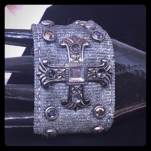 Sparkly Grey Mesh and Cross Studded Wristcuff